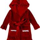 MYGBCPJS Boys Girls Velvet Christmas Hooded Bathrobe Matching Sash Little Kids Ruffle Long Sleeve Xmas Pajamas Pjs Sleepwear (3-4T, Color # 01)
