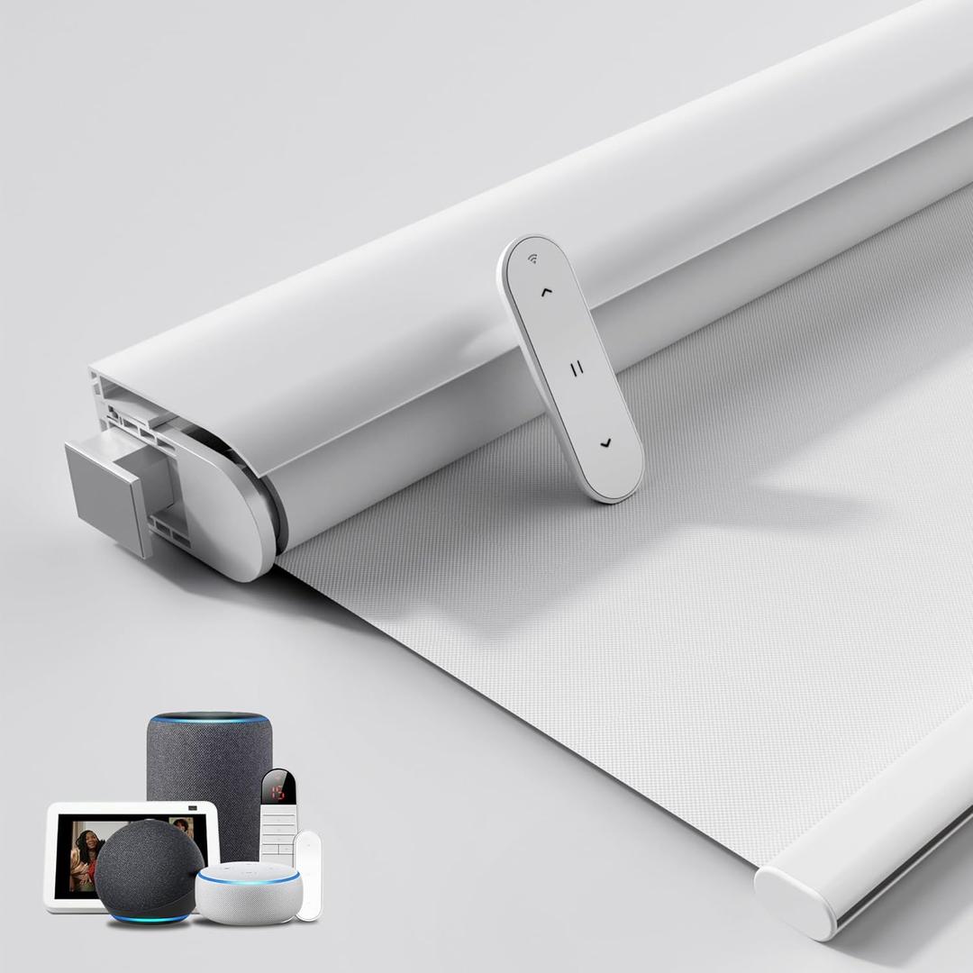 Grandekor No-Drill No Tools Motorized Blinds with Remote | 35.5x72 White Electric Blackout Smart Roller Shade/APP/Voice Control-for Home Office, Living Room