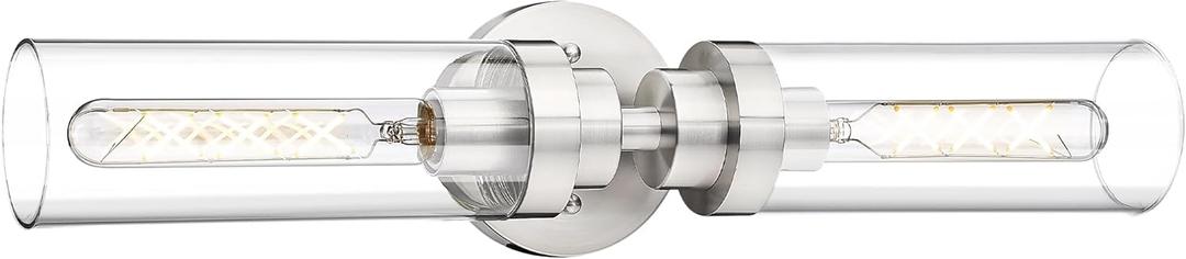 Emak Brushed Nickel Vanity Lights for Bathroom, Modern 22 Inch Bathroom Light Fixtures, 2-Light Cylinder Wall Sconces with Clear Glass Shade for Bathroom, Bedroom, Hallway, VL085-BN-2