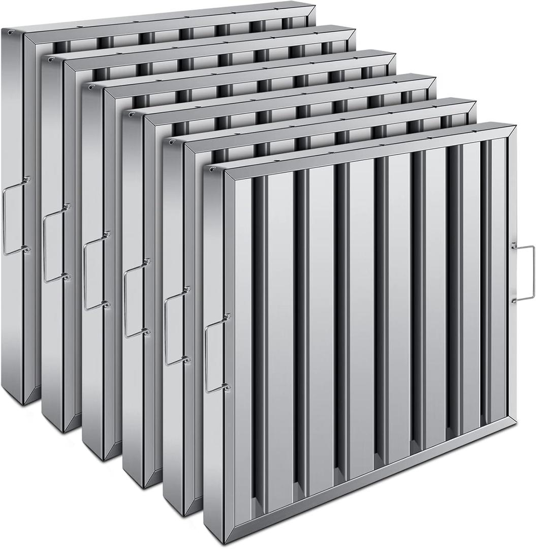 Hood Filters 19.5W x 19.5H Inch 430 Stainless Steel Pack of 6, 7 Grooves Commercial Hood Filters, Commercial Kitchen Range Hood Filter for Grease Rated Commercial Kitchen Exhaust Hoods