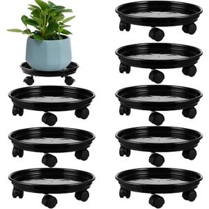 8 Packs Plastic Plant Caddy with Wheels 12” Heavy-Duty Rolling Plant Stand with Wheels Plant Dolly with Casters for Indoor and Outdoor Plant Roller Base Plant Saucer Mover, Black