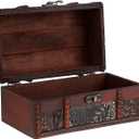 ELLDOO Vintage Treasure Chest Box, Pirate Keepsakes Box for Kids Gifts, Wooden Treasure Storage Box Decorative Box for Jewelry Pearl Trinkets, Medium