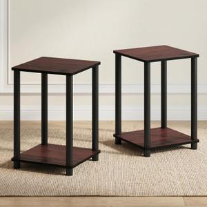 Furinno Turn-N-Tube Toolless 2-Tier Side Table Set of 2, Cherry Oak, 2-Tier, Round Tubes