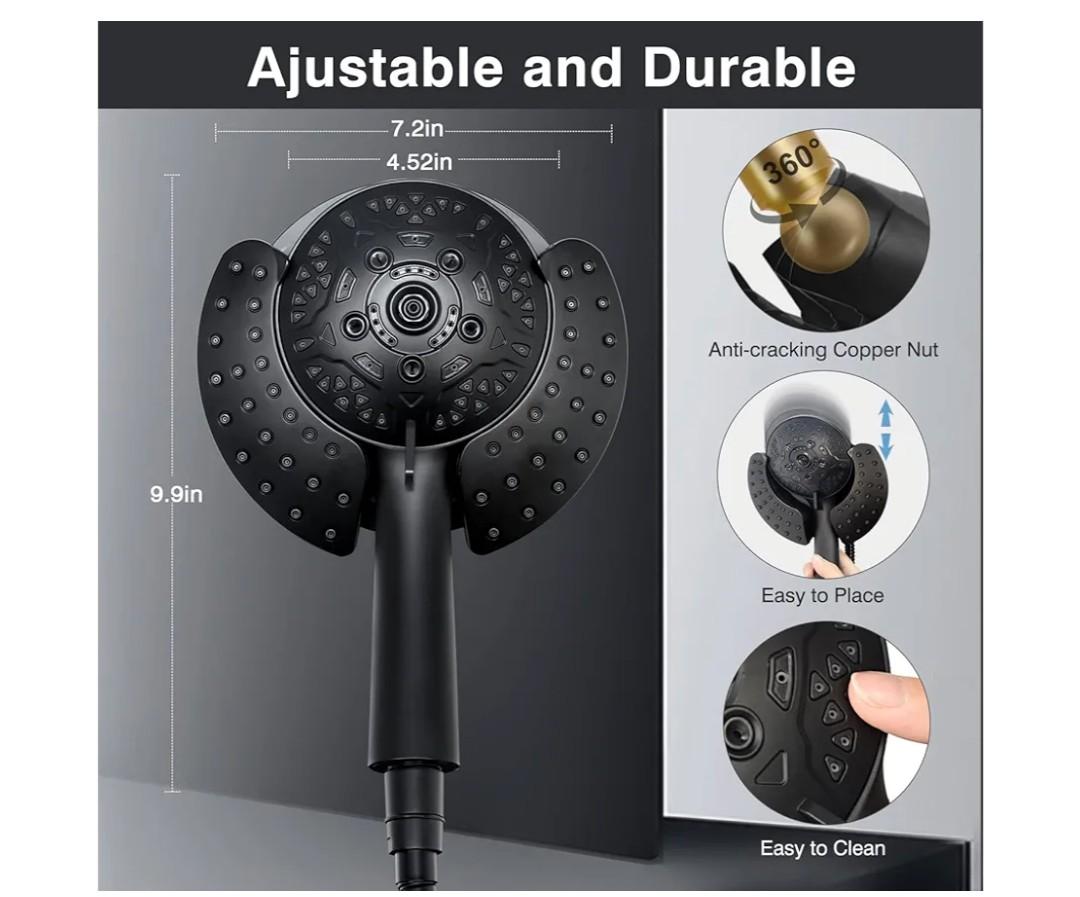 Shower Heads with Handheld Spray Combo: 7.2" Rain Shower Head & Handheld Shower Head 2-IN-1 Shower Head with 60" Hose (BLACK), Shower Trim Systems