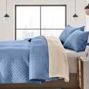 FLYMME Bluish Grey Full/Queen Quilt Bedspreads, Modern Style Geometric Weave Stripe Pattern,3 Pieces Lightweight Bedding Sets, Microfiber Quilted Comforter Coverlet for All Season (1 Quilt, 2 Shams)