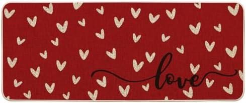 Artoid Mode Red Love Valentine's Welcome Decorative Doormat, Seasonal Anniversary Wedding Low-Profile Mat Runner Rug for Indoor Outdoor 24x59 Inch