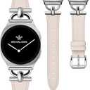 Wearlizer Leather Bands Compatible with Samsung Galaxy Watch 8 Band 40mm 44mm/Watch 8 Classic 46mm, Dressy Designer Slim Leather Strap Wristband Accessories with D-Shape Metal Buckle for Women