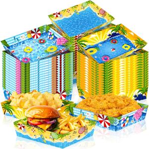 50packs Hawaiian Luau Party Decorations  Summer Pool Beach Themed Paper Food Trays, Disposable Tropical Supplies for Aloha, Birthday, Retirement Favors