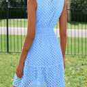 PRETTYGARDEN Women's Summer Dresses 2026 Sleeveless V Neck Eyelet Hollow Out Swing A Line Beach Vacation Sun Dress (Blue, M)