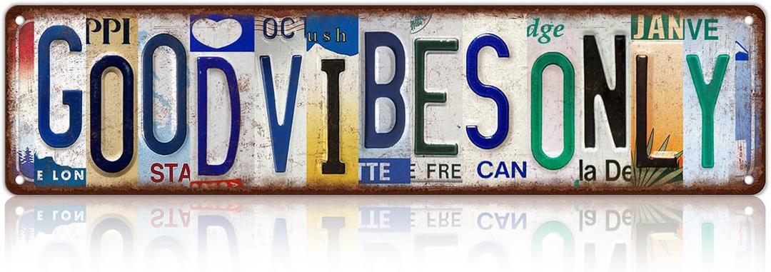 Vintage Good Vibes Only Metal Tin Signs Street Signs Man Cave Bar Cafe Home Wall Decor 16 x 4 Inches (Mt-J-09)