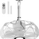 White Outdoor Ceiling Fan with Light, 15 In Portable Hanging Ceiling Fan with Hook & Remote Smart App, Plug in Outdoor Fans for Patios Porch Yard Garage Gazebo