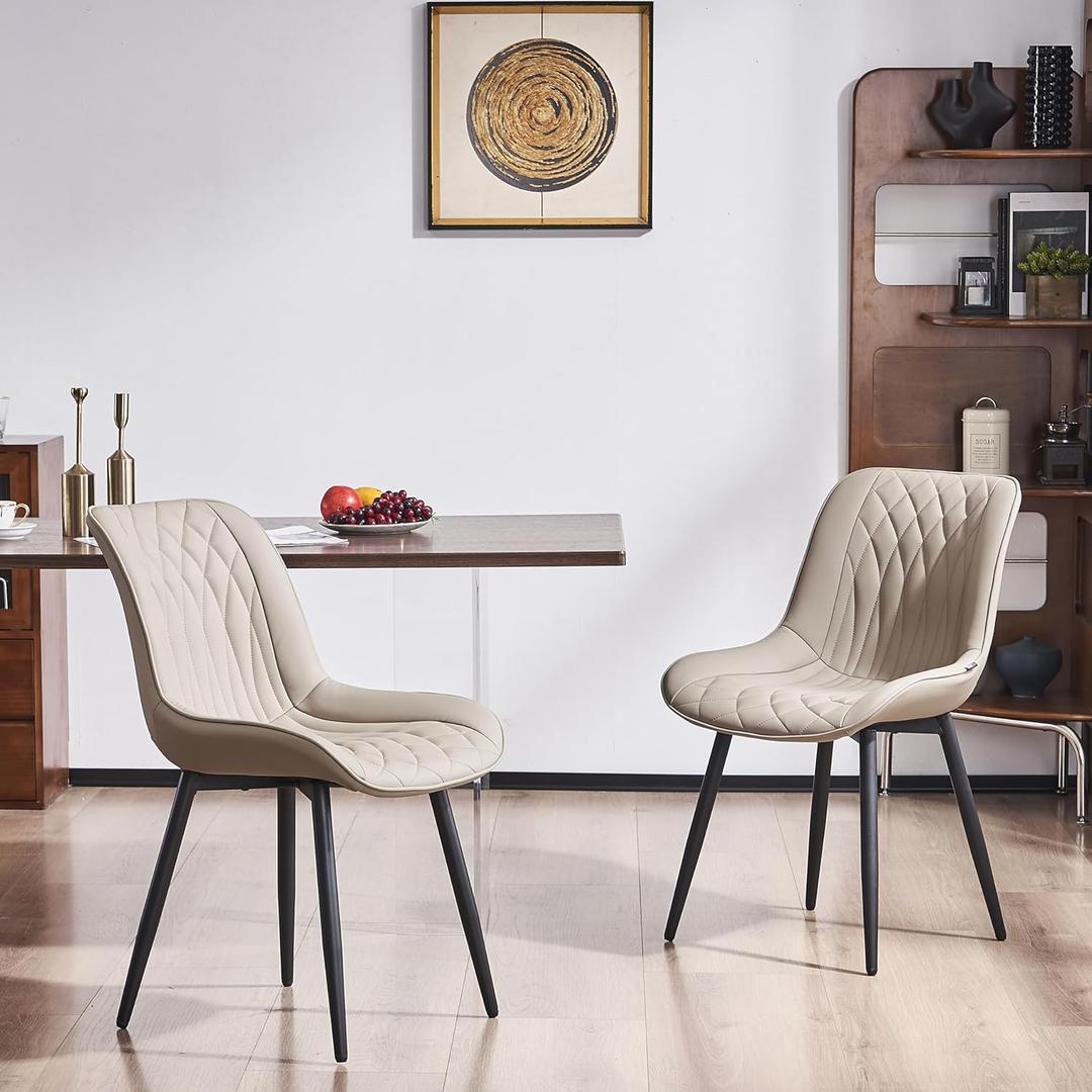 YOUNIKE Khaki Dining Chairs Set of 2 Mid Century Modern Kitchen Dining Room Chairs with High Backs Faux Leather Upholstered Comfortable Wide Accent Side Chair for Living Waiting Room Bedroom