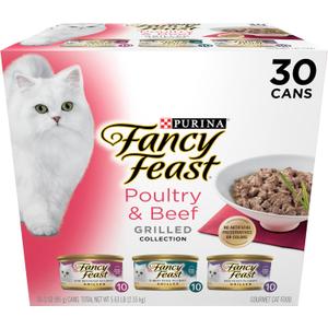 Purina Fancy Feast Grilled Wet Cat Food Poultry and Beef Collection Wet Cat Food Variety Pack - (Pack of 30) 3 oz. Cans (EXP 12/31/27)