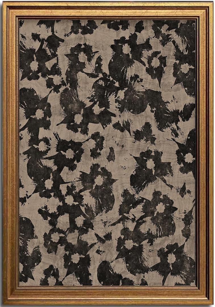 KBKBART Neutral Framed Canvas Wall Art for Living Room Bedroom Decor, Abstract Vintage Wall Art Minimalist Floral Pattern Botanical Japanese Wall Paintings, Gold Framed Canvas Prints for Wall Decor, Kitchen,Bathroom(16"x24")
