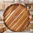 Domensi 24" Extra Large Acacia Wood Round Ottoman Tray with Handles