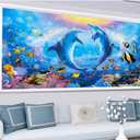 DIY 5D Diamond Painting Kits for Adults Dolphin Embroidery Full Round Drill Large Size(31.5x11.8 inch) Diamond Crystal Gem Arts Painting Craft for Home Wall Decor
