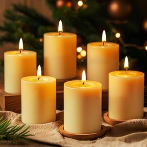 Pure Beeswax Candles, Large Candles Beeswax Pillar Candles Set of 6-120 Hour Burn Time, Wedding Candle or Large Candle for Home Interior, Large - 2x2 inches