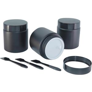 3Pack 4Oz Black Small Glass Jars with Lids, Lotion Container, Cosmetic Containers, Little Travel Jars for Creams with Mini Spoon (Matte Black)