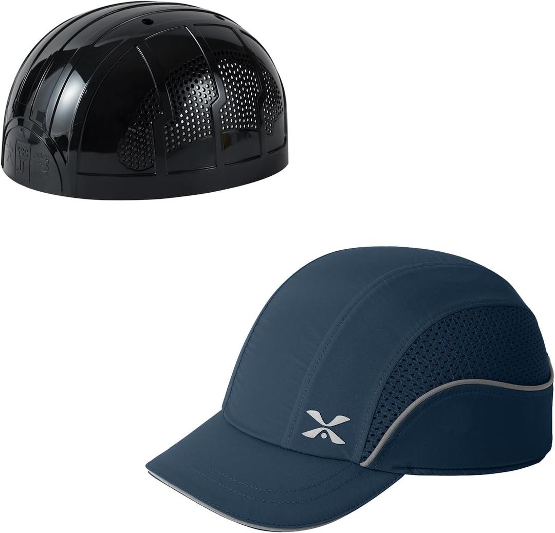TIHEEN Unisex Safety Bump Cap, Baseball Hat Style with Reflective Stripes Lightweight and Breathable Hard Hat Head Protection Cap (Short Brim, 18109 Navy)