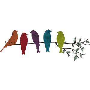 Ferraycle Metal Bird Wall Art - Birds on Branch with Leaves - Metal Sculpture Wall Hanging Sign for Balcony, Garden, Home Decor(Fresh Colors)