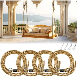 Seenelling 4 Pack Porch Swing Rope Kit Swing Bed Straps Holds 800 Lbs Adjustable Polypropylene Rope Heavy Duty Carabiners for Porch Garden Playground (118 Inches,10ft)