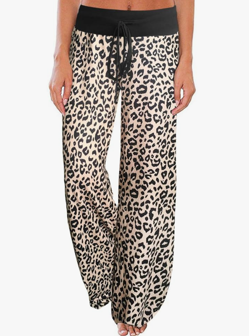 AMiERY Women's Comfy Casual Pajama Pants Floral Print Drawstring Palazzo Lounge Pants Wide Leg, Size XL