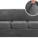 H.VERSAILTEX 4 Pieces Thick Velvet Sofa Covers Couch Covers for 3 Cushion Couch Sofa High Stretch Slipcovers Furniture Protector Form Fit Luxury Couch Cover for Dogs Width Up to 90 Inch(Sofa,Grey) (3 Cushion Sofa)