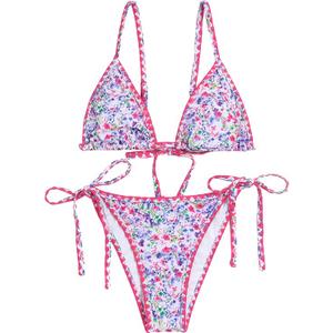 ZAFUL Women's Triangle Bikini Tie Side Whip Stitch String Bikini Two Piece Swimsuit Bathing Suits, Size Medium