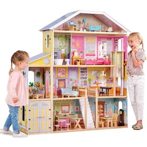 KidKraft Majestic Mansion Wooden Dollhouse with 34-Piece Accessories, Working Elevator and Garage, Gift for Ages 3+, 12" tall