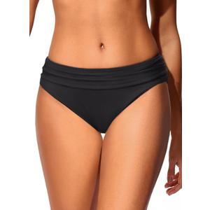Zmart Women Full Coverage Ruched Bikini Bottoms Tummy Control Swim Bottoms Scrunch Ruffle Bathing Suit Bottom (Medium, Black)