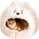 Animal Design Pet Bed Cat Dog Bed for Indoor Cats Pet Tent Cave with Removable Cushion Plush Half-Enclosed Warm House for Cats Small Dogs Kitten Puppy Sleeping (Alpacas, Small)