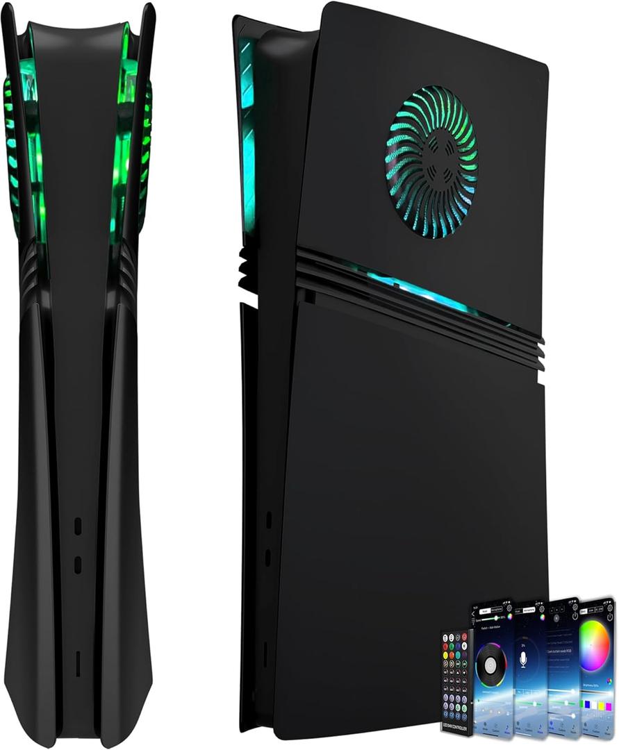 Cover Plates for PS5 Pro Digital Edition with RGB Light Strip and Dust Filter with Cooling Vents DOBEWINGDELOU 400+ Effects LED Light Ring Console Face Plate Cover DIY Decoration Kit Accessories, Black