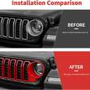 Front Grille Grill Insert+Headlight Turn Light Cover Trim Compatible with 2024-2026+ Jeep Wrangler JL JLU & Gladiator JT Exterior Accessories,Not Fit for JL Sport & Sports (Red)