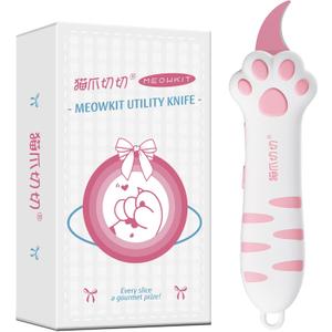 Cat Paw Box Cutter Retractable with Cat Paw Handle, Multifunctional Knife Set (Pink)
