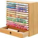 Marker Organizer for 216 Markers, Wooden Marker Storage Organizer with 24 Slots, Bamboo Marker Holder with Drawer for Art Supplies and Pens,Classroom Office Decor