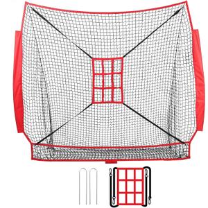 Baseball Net Replacement Net 7 x 7ft, Net Only and Frame Not Included, Batting Net with Large Ball Collection System, Nine-Grid Target, 2 Ground Nails, High Elastic Hitting Net