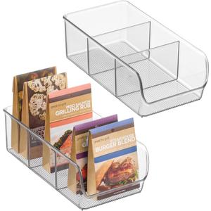 iDesign Stackable 3-Section Divided Storage Bin for Pantry, Fridge, or Cabinet - Set of 2 - Clear