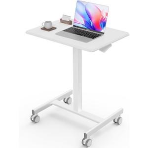 Sweetcrispy Mobile Small Stading Desk - Sit Stand Desk, Portable Rolling Laptop Desk with Lockable Wheels, Computer Workstations, Adjustable Height, White