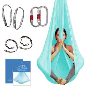 Aerial Silk Yoga Hammock & Swing for Home, Inversion Exercises, Starter Kit for All Levels - Durable with Extension Straps, Carabiners, and Pose Guide