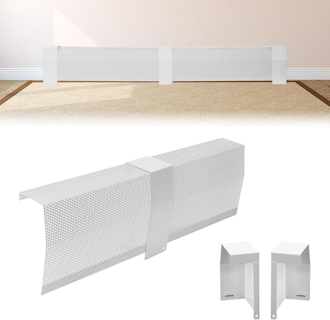Gekufa 4FT(2FT + 2FT) Baseboard Heater Cover Set with Left & Right Endcaps, Galvanized Steel Slip-On Replacement Panels for Hydronic Water Systems, DIY Trim-to-Fit 4FT Baseboard Cover(White)
