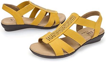 VJH confort Women's Comfort Flat Sandals Summer, with Rhinestone Open Toe Elastic Slip On Slingback Casual Walking Low Heeled Sandals, Size 7