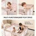 Joypony Baby Playpen with Mat, 50x50 in Small Play Pen for Babies, Toddler Playpen for Apartment, Indoors Play Yard with Soft Breathable Mesh (Beige with Mat)