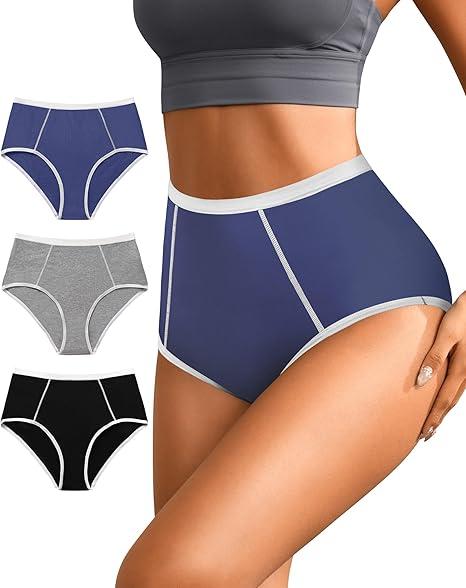 K-CHEONY Womens Underwear High Waisted Cotton Panties Full Coverage Soft Stretch Breathable Ladies Briefs 3 Pack, Medium
