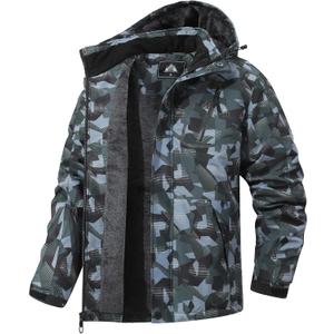 Men's Mountain Winter Coat Warm Fleece Ski Snow Jacket Waterproof Raincoat with Hood (Army Green Camo)