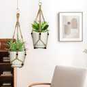 3 Pcs Macrame Plant Hangers,Indoor Different Size Hanging Planter Basket Flower Pot Holder with Beads,No Tassels Hanging Planter Basket with Wood Beads for Indoor Outdoor Home Decor