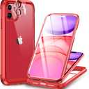 Miracase Glass Series for iPhone 11 Case 6.1 inch, Upgraded Full-Body Rugged Phone Bumper Case Cover with Built-in 9H Tempered Glass Screen Protector and Camera Protector, Red