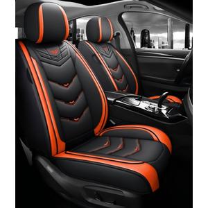 BGYFOU Fashion PU Breathable Leather car seat Cover 5-Seater Universal fit (Black-Orange)