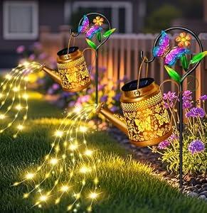 Solar Watering Can Lights,2 Pack Butterfly Lanterns with Butterfly Shepherd Hook,Waterproof Solar Garden Lights for Landscape Pathway Yard Backyard,Garden Decor Gifts for Mom Grandma Women