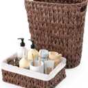 Bathroom Trash Can with Wicker Storage Baskets,12 Liter/3.2Gallon Small Trash Can Handwoven Waste Basket Narrow Small Garbage Can for Bedroom, Bathroom,Office