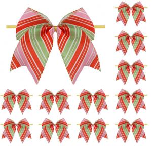 12 Pcs Christmas Bows 6 Inch Pink Red Green Candy Cane Lollipop Ribbon Bows for Xmas New Year Party Holiday Home Decor (Pink, Striped)